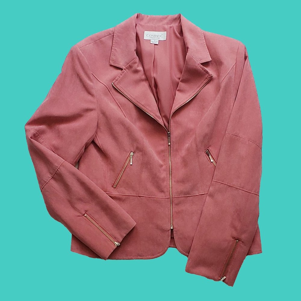Womens Pink Suede Biker Jacket size 12